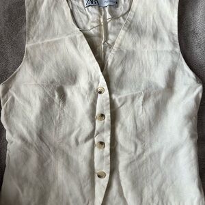 ZARA Linen Blend Button-Up Vest